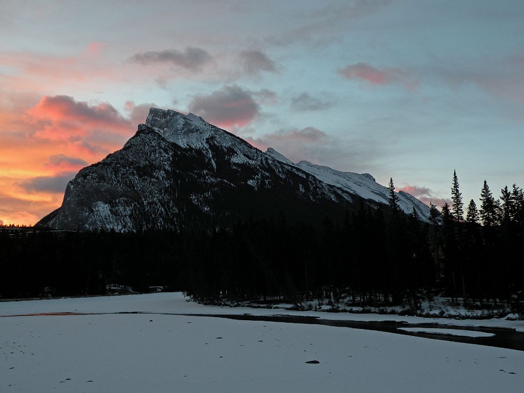 18A Mount Rundle At Sunrise From Bow River Bridge In Banff In Winter